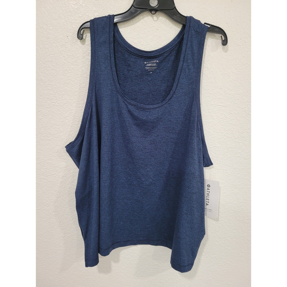 Athleta Uptempo II Tank Navy Blue Heather Plus Size 2X New NWT Scoop Neck #16